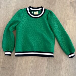 Emily McCarthy Green leopard Embossed Top with Black and White Trim